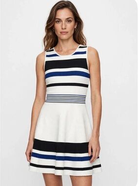 SCOOP NYC Striped Fit-and-Flare Dress